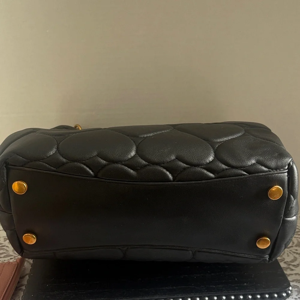 Betsey Johnson Rare Leopard XOMia 💎 Black Heart Quilted Bag w/Leopard Interior - Picture 7 of 10